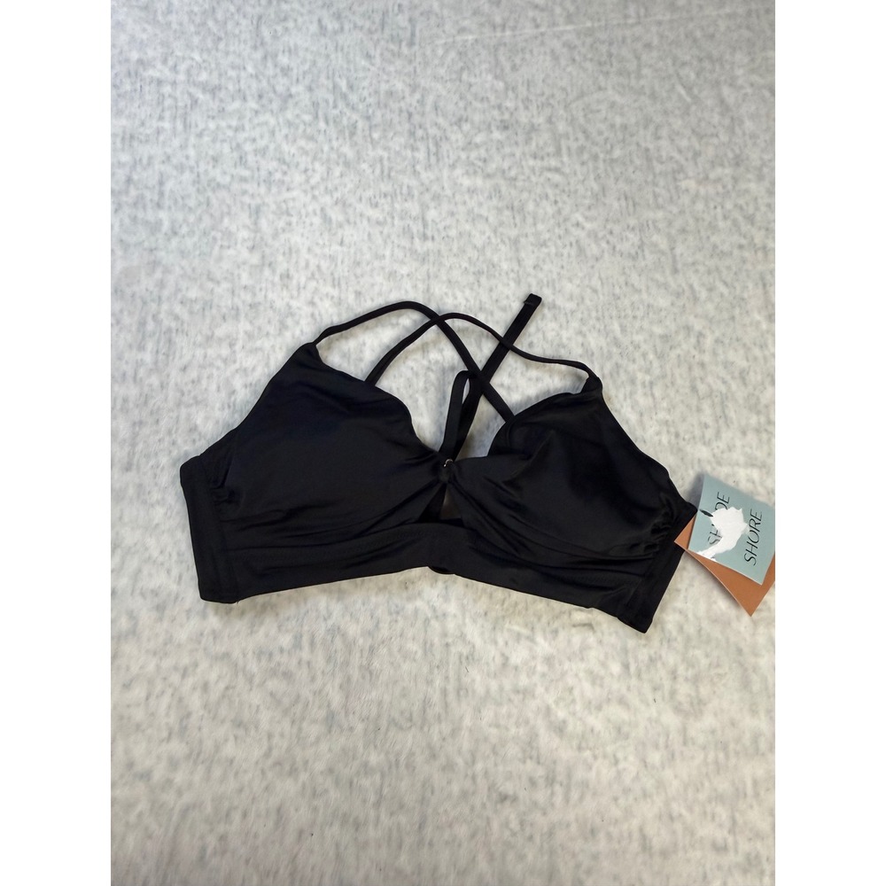 Shade & Shore Black Underwire Keyhole Bikini Top 36B Crisscross Back NWT